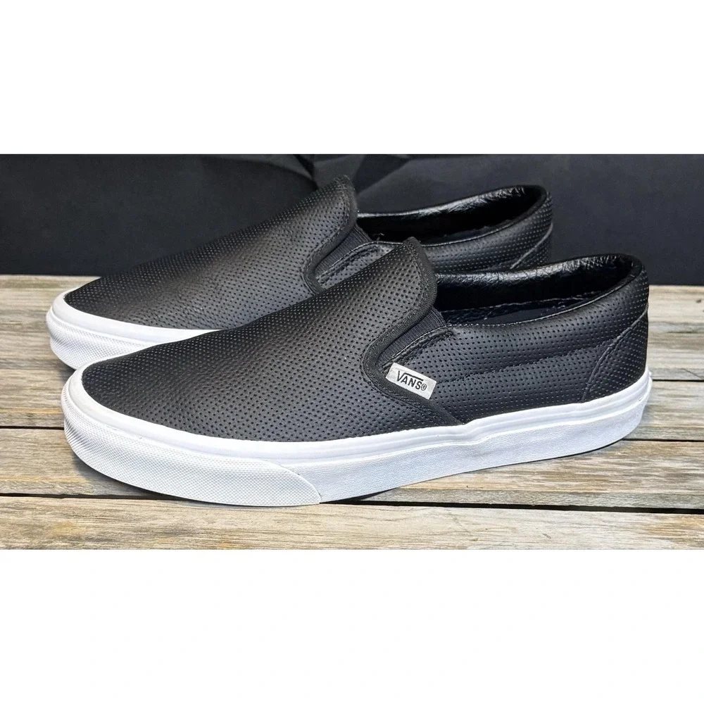 Vans Slip-On Shoes Mens Size 8 Womens 9.5 Black Perforated Skate Sneakers